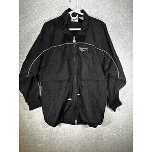 Vintage Reebok Full Zip Windbreaker Jacket Size Medium Black Vented Back Logo